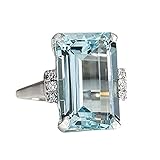 Goddesslili Classic Sky Blue Aquamarine Rings for Women Girlfriend Vintage Wedding Engagement Anniversary Simple Jewelry Gift Under 5 Dollars