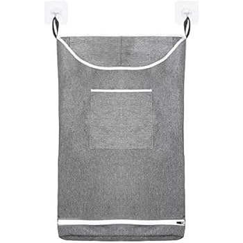 bubion Hanging Laundry Hamper Bag Space Saving Wall with Stainless Steel Hooks Dirty Clothes Bag Large Storage Folding Basket Hanging Zippered Laundry Basket for College, Closet, Behind Doors