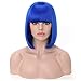 Rosa Star Short Bob Sapphire Blue Wig with Bangs Glueless Straight Synthetic Hair Wigs for Women Costume Cosplay Halloween Holiday Party