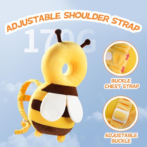 Bambebe Head Protection for Babies Soft Anti-Fall Pillow Child Head Protector Children Adjustable Backpack Head Saver Babies Helmet First Steps Backpack for Children (Bee)