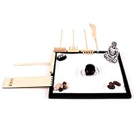 Deluxe Wooden Zen Sand Garden with 6 Types of Rakes, 2 Meditation Figurines, Sand and Rocks (Model# RG-003)