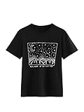 Romwe Women's Short Sleeve Top Casual Graphic Print Tee Shirt Black 2 XL