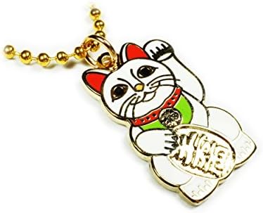 Maneki Neko Lucky Cat Japanese Talisman Pendant Necklace w/Ball Chain