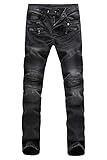 Aiyino Men's Slim Zipper Biker Jeans Moto Denim Pants (32, grey)
