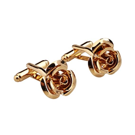 Covink-Golden-Shinning-Rose-Cufflinks-Gothic-Victorian-Steampunk-Antiqued-Brass-Metal-Flowers-Classy-Gift