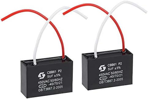 uxcell Ceiling Fan Capacitor CBB61 5uF 450V AC 2 Wires Metallized Polypropylene Film Capacitor 47x32x19mm for Electric Fan Pump Motor Generator 2Pcs: Home Improvement