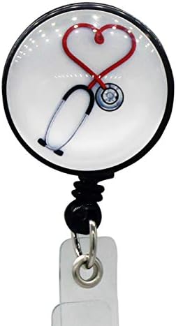 Decorative Heart Badge Holder with Retractable Cord for Nurse Work Badge, Name Card, Men & Women ID Card