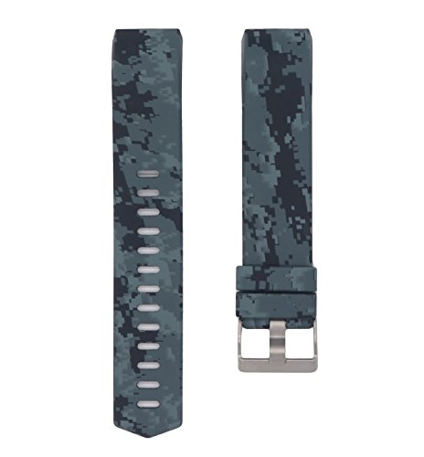 Rayability Replacement Wristband for Fitbit Charge 2, Silicone Armband Strap Secured with Classic Metal Buckle, Naval Camo, One Size