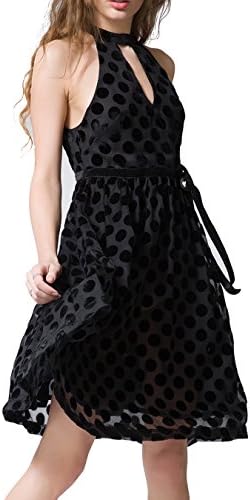 Sviuse Women’s Halter Neck Floral Sleeveless A-Line Lace Chiffon Swing Cocktail Party Black Dress (M, Black)