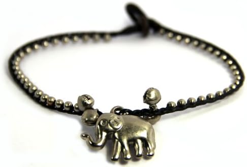 Handmade Anklet, Cotton Wax Cord, Bohemian, Elephant, Brass Beads (S5155)