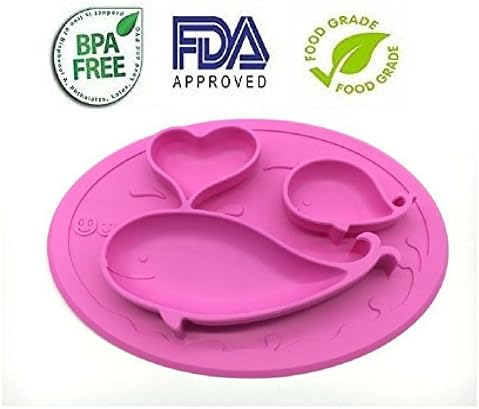 Deelish Baby Plate for Toddlers, Silicone Placemat for Kids, BPA Free, Non-Slip, 3 Compartments, Pink