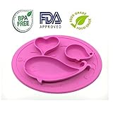 Deelish Baby Plate for Toddlers, Silicone Placemat for Kids, BPA Free, Non-Slip, 3 Compartments, Pink