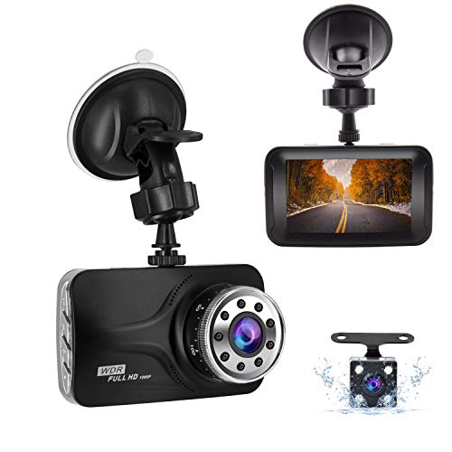 Dual Dash cam 1080P Full HD Front and Rear Camera for Cars, Driving Recorder with IR Sensor,170 Degree Wide Angle, 3 inch LCD Screen G-Sensor, WDR, Night Vision, Loop Recording WDR, Motion Detection
