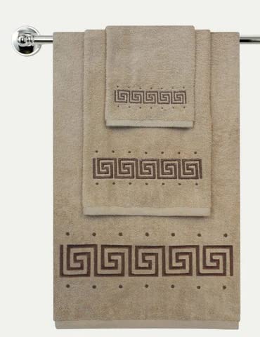 Decorative Greek Key 100% Cotton 3 Piece Towel Set - 650 GSM - Soft and Absorbent - Embroidered Towels Gift Set - 1 Bath Towel, 1 Hand Towel, 1 Guest Towel - Hotel Collection Bathroom Towel (Brown)