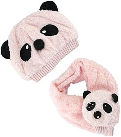 ZhiDa Cute Baby Boys Girls 2PCS Hat+Scarf Soft Woolen Knitted Panda Hat Caps (Pink)