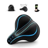 KeShi Bike Seat, Comfortable Bike Seats for Men and Women – Universal Waterproof Bicycle Seat – Dual Shock Absorbing Memory Foam Bike Saddle – with Mounting Tools and Reflective Strap