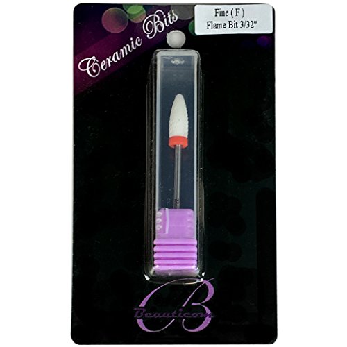 Beauticom Professional USA Ceramic White Flame Cone Shaped Bit Nail Drill (Grit: FINE) 3/32" Shank Size