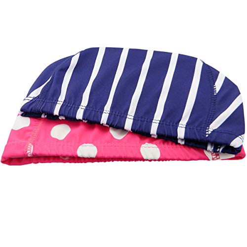 Qualtiy Yes QY 2Pack Superior Polyester Cloth Fabric Bathing Cap Swimming Caps Swimming Hats for Water Sports, Red Dot & Dark Blue Stripe Color - Thumbnail 2