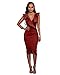 VERTTEE V Neck Ruffle Plain Bodycon Sleeveless Midi Tight Wrap Women's Party Dress Red