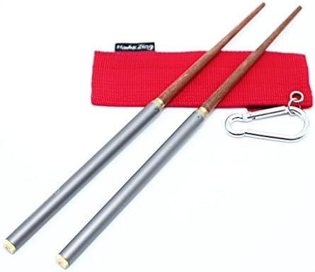 Hawk Zing Titanium + Rosewood Chopsticks Portable Foldable Reusable Suitable for Outdoor Camping With Storage Bag With Carabiner Clip