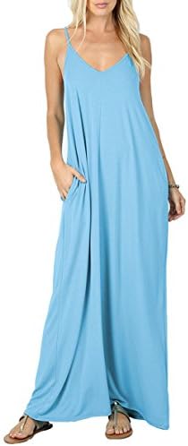 Iandroiy Women's Summer Casual Swing Pockets Sleeveless Beach Cami Maxi Dresses