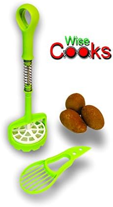 Potato Masher Smasher and FREE Kitchen Avocado Vegetable Fruit Tool Plastic Easy to use and Clean with Stainless Steel Spring by Wise Cooks