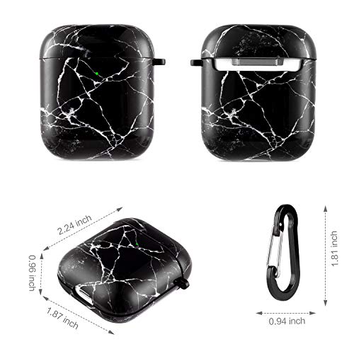 Cutebricase Airpods Case, Black Marble Airpod Case Protective Hard Case Cover for Apple AirPods 2 & 1 with Keychain Compatible with Wireless Charging (Black Marble)