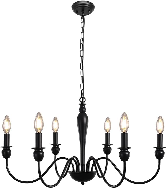 MRHYSWD Black Chandelier, 6 Lights Metal Vintage Chandeliers Ceiling Lights Living Room Bedroom Kitchen Hall, Vintage Pendant Light with E14 Socket - Height Adjustment - Without Bulbs — image 1