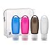 VTravo Silicone Travel bottles Set of 4, 3 Oz. Blue/Pink/White/Black with Toiletry Bag, Leak Proof, TSA Carry-On Approved