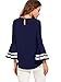 MakeMeChic Women's Elegant Bell Sleeve Striped High Low Blouse Shirt Top Navy L