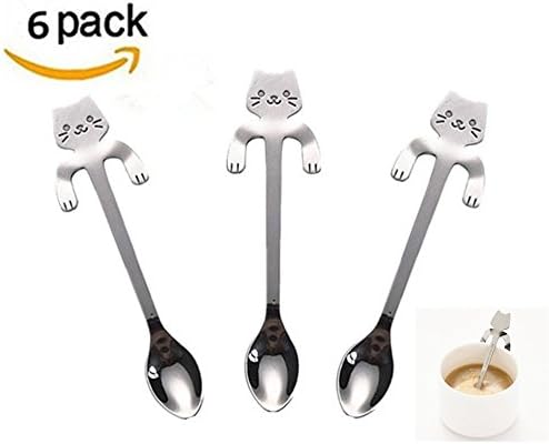 Demitasse Espresso Spoons ,Mini Cat Kitty Coffee Spoon , Stainless Steel Small Spoons for Tea Soup Sugar Dessert Appetizer,Set of 6
