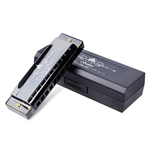 image for Diatonic Harmonica Ohuhu 10 Hole 20 Tones Blues Harmonica with Case, K