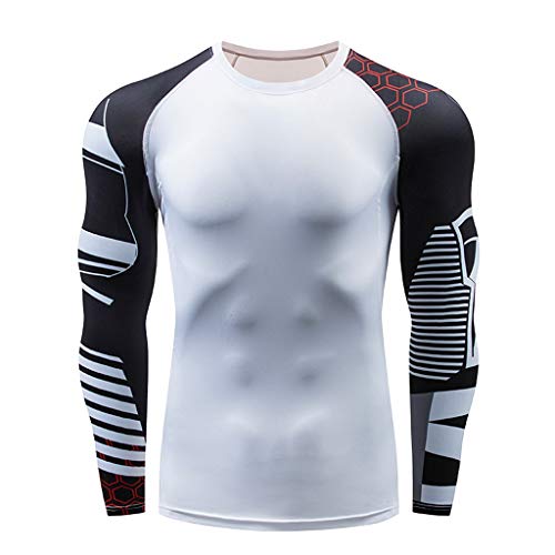 Allywit-Mens Compression Shirts Long-Sleeve Workout Undershirts for Running, Cycling, Yoga, Fitness White