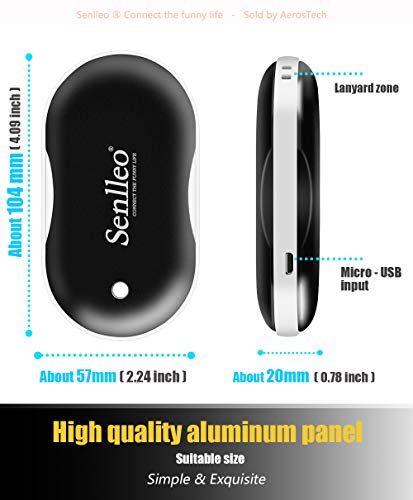 Senlleo Hand Warmer, Rechargeable Hand Warmer : 5200mAh Battery Hand Warmer/Powerbank with Mini Flashlight Function, Double-Sided Warmer Winter Gift for Girl/Man/Woman(Black)