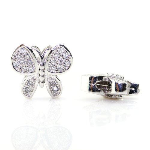 BEADNOVA-2pcs Silver Plated Clear White CZ Cubic Zirconia Pave Micro Setting Butterfly Beads Findings For Jewelry Making (03.Silver Butterfly)