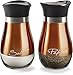 Circleware Cafe Contempo Elegant Glass Salt and Pepper Shakers Dispenser, Clear Bottom Jar Bottle Container with Stainless Steel Top, Perfect for Himalayan Seasoning Herbs Spices, 4.4 oz, Copper primary