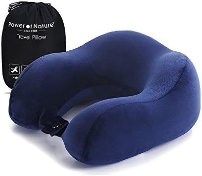 PON Travel Pillow Memory Foam Neck Pillow &amp; Head Support Flight Pillow Perfect for Sleeping Rest by Airplane &amp; Car (Dark Blue)