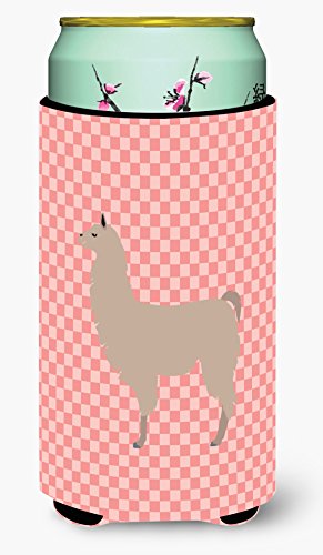 Caroline's Treasures BB7916TBC Llama Pink Check Tall Boy Hugger Can Cooler Slee…