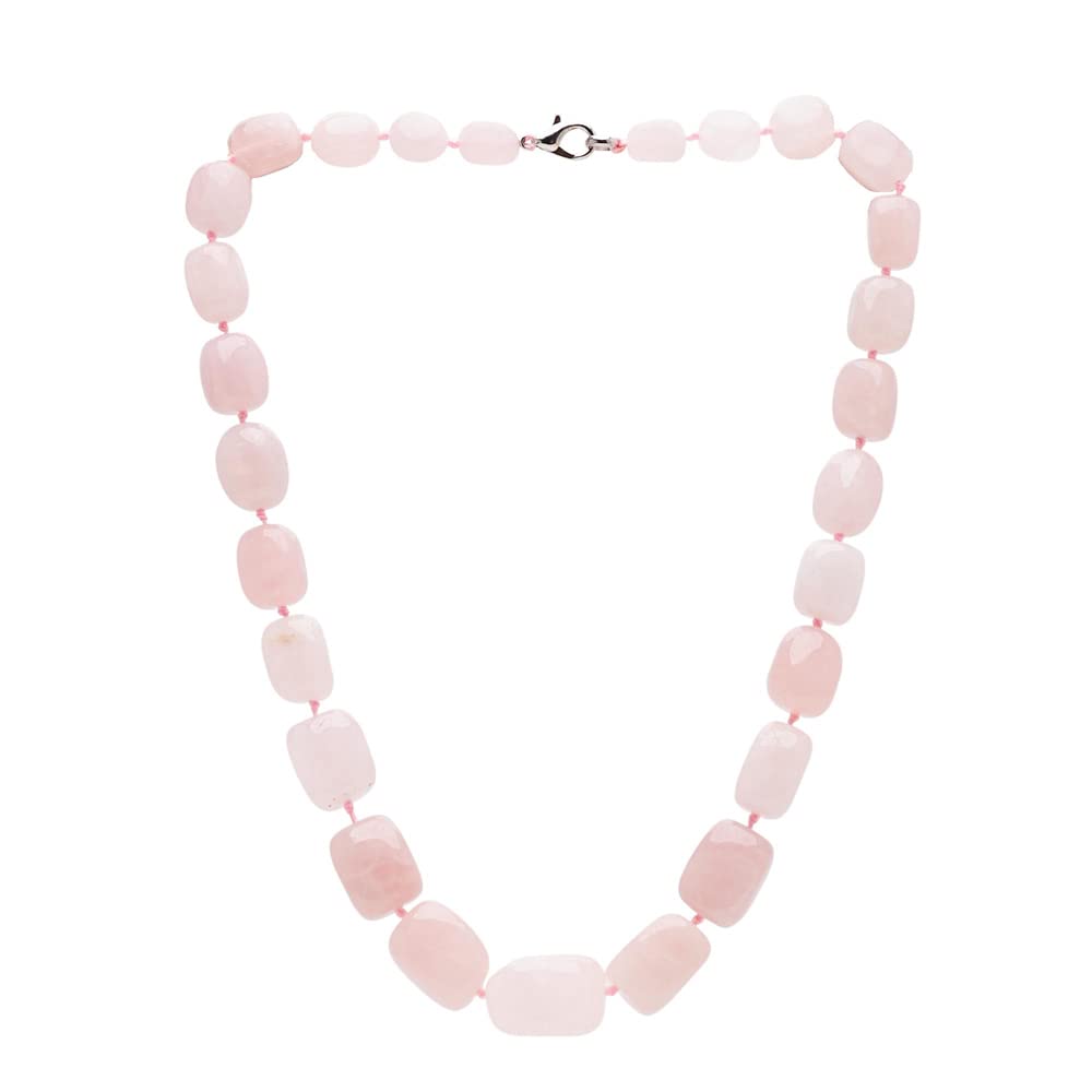 Treasure Bay Women's Handmade Beaded Pink Rose Quartz Necklace - Natural Rose Quartz Gemstone Necklace, Chunky Beaded Necklace