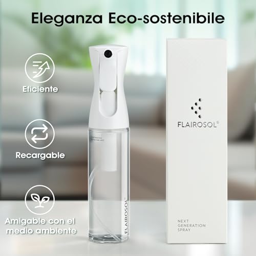 FLAIROSOL Spray Bottle for Curly Hair 300 ml, Fine Continuous Water Spray for Barber/Hairdresser - Refillable, for Cleaning/Plants/Pets (Transparent, Black Print)