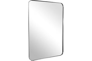 ANDY STAR Chrome Mirror for Bathroom, 24"x36" Metal Frame Wall Mirror with Rounded Corner, Modern Rectangle Bathroom Vanity Mirror with Polish Finish