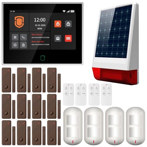 Wolf Guard Home Home Alarm with 7 Inch Touch Screen, 4G Smart Security System + WiFi App Tuya with Outdoor Solar Siren 110dB, Motion Detector (WT4F-W06)