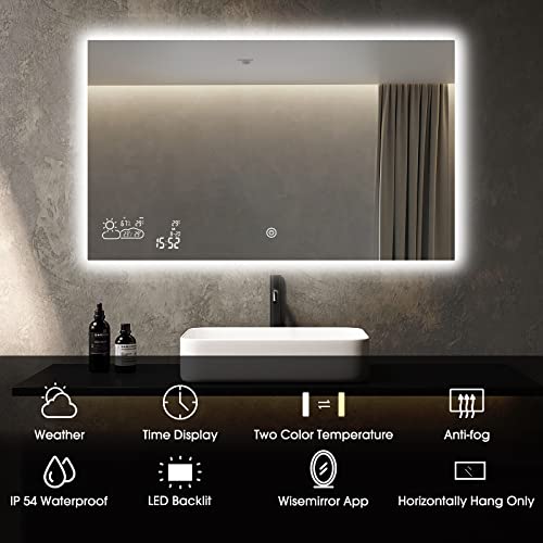 BYECOLD 40”x24” Smart Bathroom Mirror WiFi Enabled Weather Display