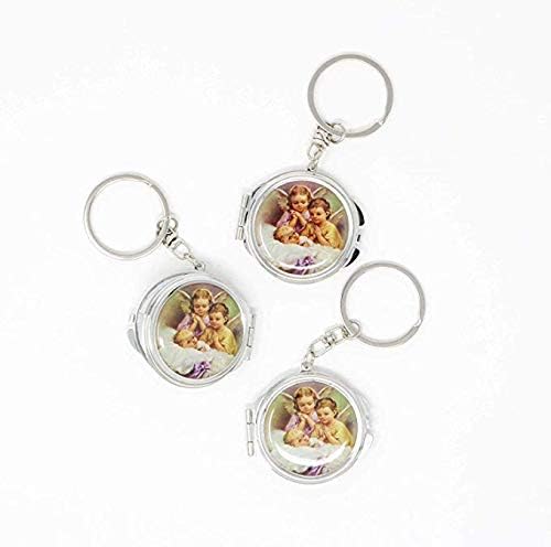 12 Pcs New Baptism Compact Mirror Keychain Favor - Bautizo Recuerdos / 3 Angel Baby Design Makeup Compact/First Communion