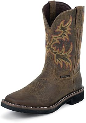 justin men's stampede tan waterproof work boots