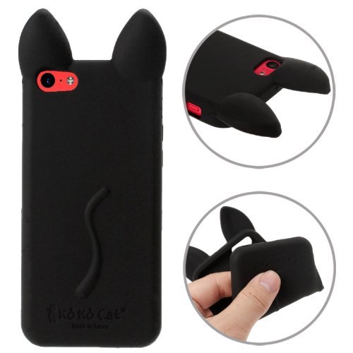 Black Cute Koko Cat Ear Design Silicone Skin Back Cover