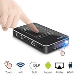 Mini Smart Video Projector with 120'' Display, Android 7.1 OS, Portable Pocket Size Movie Projector with TouchPad Support WiFi/1080P/TF Card/USB Compatible with iPhone Android for Home Theater