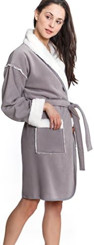 Cozy and Curious Suede Feel Fabric Coat Robe With Sherpa Lining (Grey, X-Large)