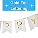 Happy Birthday Sign, Banner, 41-60 Across, 13 Flags, 8â€ x 6.5â€ Letters, White Cardstock, Gold Type, Party Garland, Backdrop, Bday Bunting Wall Decor For Kids, Office Decorations, Girls, Boys