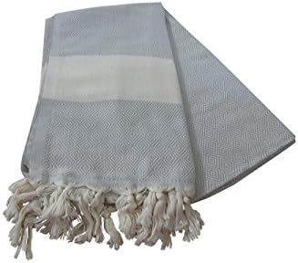 ATS STORE Diamond Style 100% Cotton Turkish Towel Peshtemal for Beach Bath Swimming Pool Picnic Gym Pilates Yoga Blanket Shawl Sarong Scarf Wrap Chair Throw GRAY-WHITE